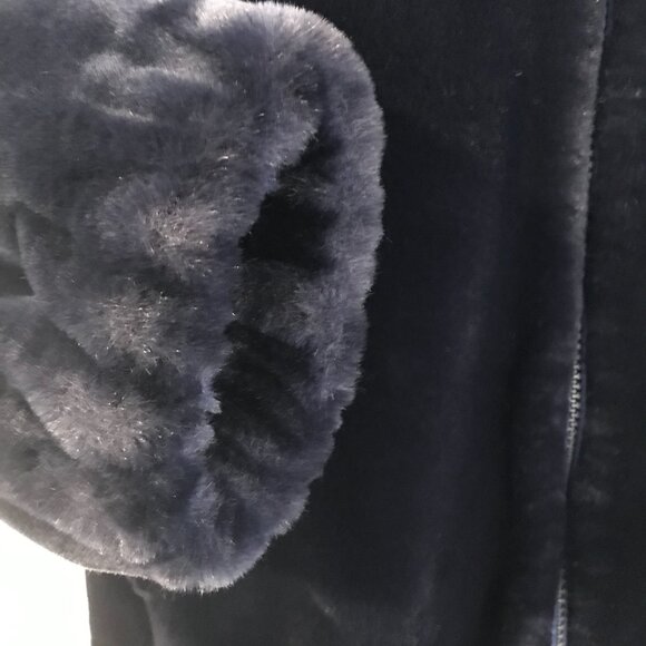 Olympia faux fur coat blue hood women's L full zip winter coat luxury whimsy - Picture 5 of 7